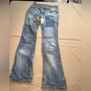 Stylish Light Blue Flare Jeans Distressed